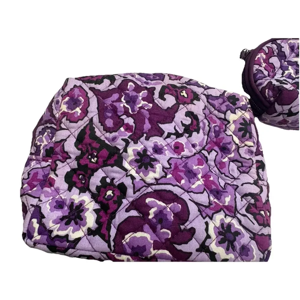 Vera Bradley Makeup Travel Set Of 3 in LILAC PAISLEY With Plastic Case